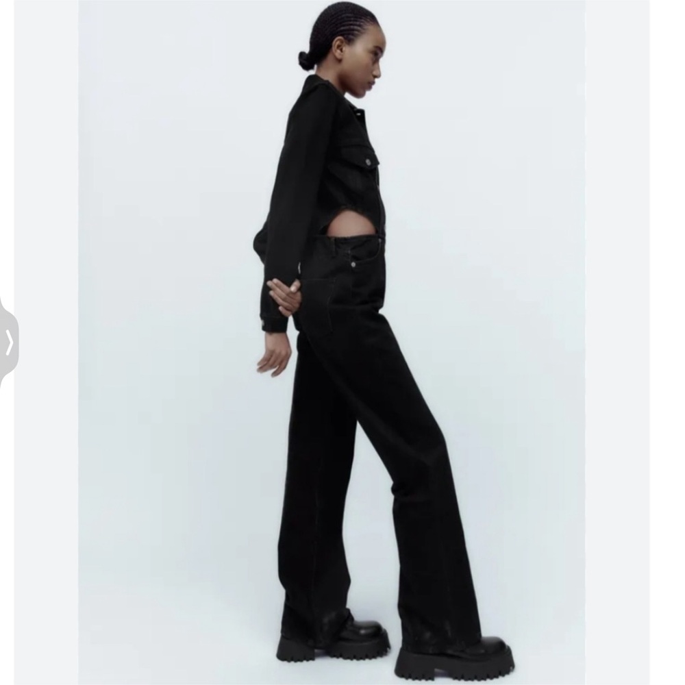 Zara Black Button-Front Denim Jumpsuit - Picture 3 of 9